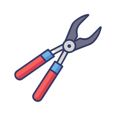 Modern style garden shears with red handles on black background, flat design