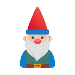 Cheerful gnome illustration with red hat and white beard on black background