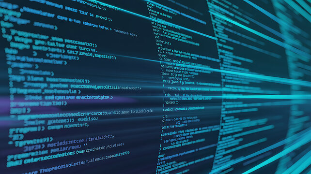 Scrolling Computer Code with Streaking Blue and Purple Light Trails abstract algorithm,Modern Abstract Neon Digital Tech Background