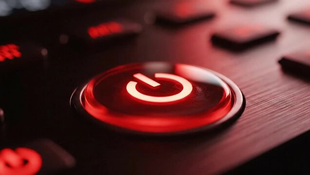 Power button ignites with fiery glow, ready to activate technology and connect to digital world, signaling start up and energy flow in a modern device