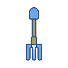 Illustration of a garden fork in a simple, colorful vector style image