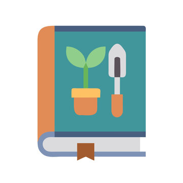 Gardening guide stock image with plant, shovel, and bookmark in simple graphic style