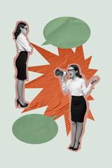 Banner artwork poster trend collage image of businesswoman scream workload bubble megaphone...