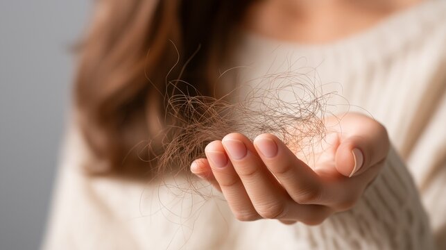 Woman Holding Fallen Hair, Hair Loss and Scalp Health Problem