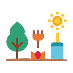 Simple Flat Design Illustration of Renewable Energy Sources and Ecological Balance