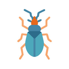 Flat Vector Illustration of a Blue and Orange Beetle on Black Background