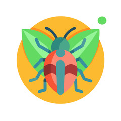 Ladybug on leaves illustration against a circular background in a flat style