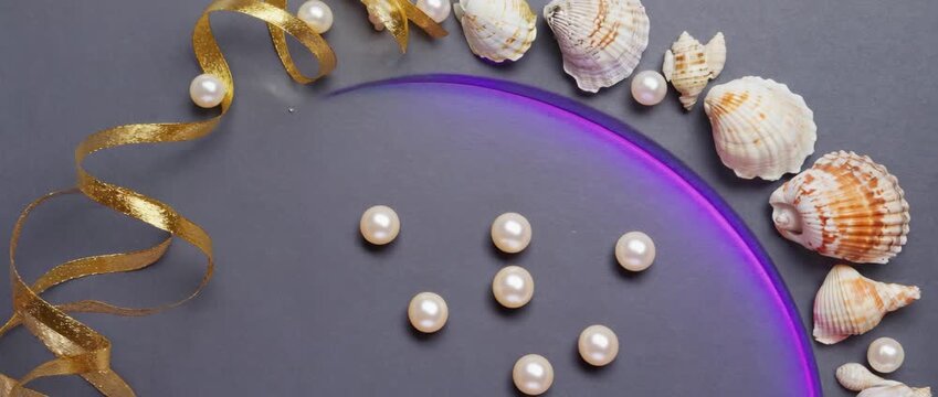 Elegant Christmas composition with seashells and waves symbolizes Italy&rsquo;s coastal traditions and seafood feasts during New Year celebrations. Copy space for text