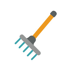 Isolated flat vector illustration of a garden rake on a black background