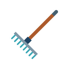 Minimalist flat illustration of a garden rake on a black background