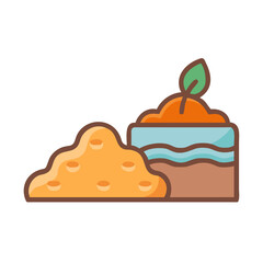 Illustration of soil heap, plant and watering pot against a black backdrop