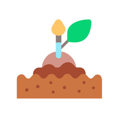 Stylized flat illustration of a seedling growing in soil on black background