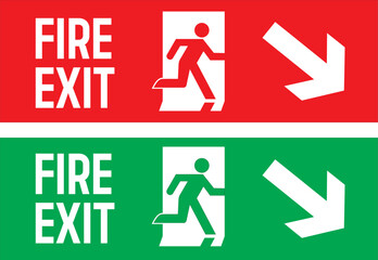 fire exit sign showing running man and arrow pointing down right emergency escape route