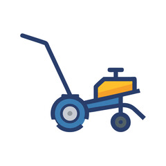 Isolated blue and yellow garden tiller machine icon on a black background