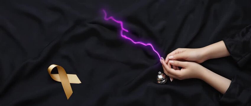 Symbolic reference to Japan&rsquo;s New Year focus on purification and intention. Gold ribbon, silver bell, purple spark. Copy space on top