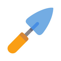 Isolated pale blue trowel gardening tool with bright orange handle on black background