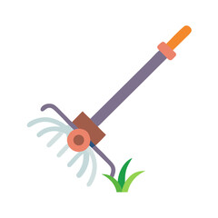 A flat-style illustration of a garden sprinkler watering grass, isolated on black