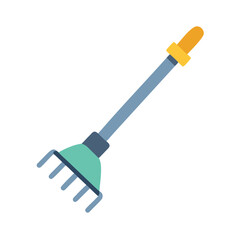 Vector image of a garden rake with black background designed for easy cropping