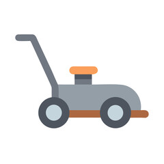 Flat style illustration of a gray lawn mower on a black background