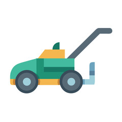 Minimalist cartoon lawn mower on black background great for website design