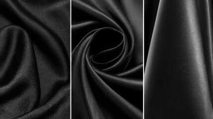 Obraz premium Noir Fabric Triptych: A Sensual Study of Flowing Satin and Textured Folds