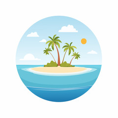 Fototapeta premium Scenic vista of a tropical atoll with clear waters and sandy shores under a bright blue sky