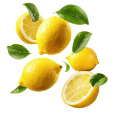 Fresh lemons whole and slices png citrus png fruit png yellow png juicy png slice png leaves png vitamin c png cooking png produce png transparent background image