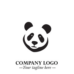 Cute Head of Panda Logo Symbol in Black on White Background with Minimalist and Modern Design