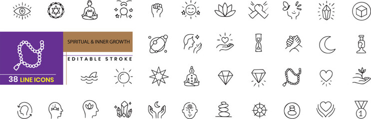 Spiritual & Inner growth vector line icon pack