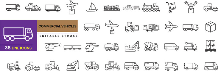 Commercial Vehicles vector line icon pack