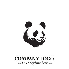 Cute Head of Panda Logo Symbol in Black on White Background with Minimalist and Modern Design