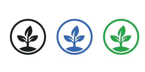 Set of green eco icons with leaves nature and environment symbols
