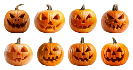 PNG Carved pumpkins for Halloween decor, element set on transparent background