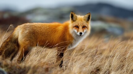 Majestic Red Fox Portrait in Natural Habitat, Golden Light, Wildlife Photography.