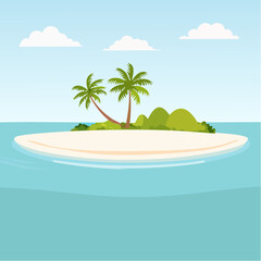 Obraz premium Scenic vista of a tropical atoll with clear waters and sandy shores under a bright blue sky