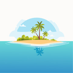 Obraz premium Scenic vista of a tropical atoll with clear waters and sandy shores under a bright blue sky