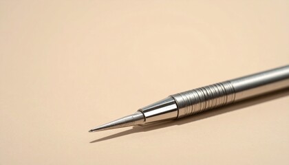 Precision metal tool with a forked tip on a beige background.