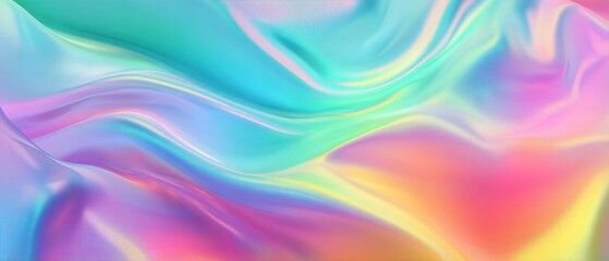Obraz premium Iridescent Waves: Abstract Holographic Texture with Pastel Gradient and Subtle Fabric Detail