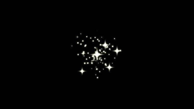 Cartoon smoke bubble explosion, Twinkling cartoon stars and glitter FX, flat smoke bursts, smoke explosion, comic manga flashes, twinkling stars animation on black screen background. 4k loop video