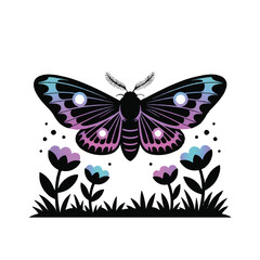 Butterfly with colorful wings and flowers, isolated on white background