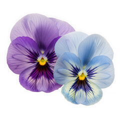 Obraz premium Two delicate pansy flowers displaying purple and blue hues up close isolated on transparent background