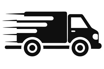 Fototapeta premium Black silhouette showcases a delivery van swiftly moving forward, demonstrating speed and efficiency for deliveries