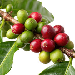 Coffee berries on branch png plant png red png green png agriculture png farm png arabica png beans png leaves png botanical png transparent background image