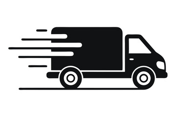 Fast black delivery truck is moving with speed lines from its back