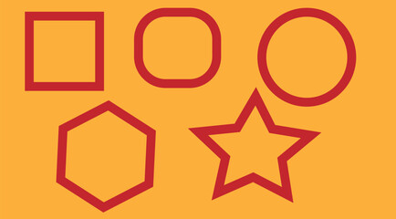 Five red color different shapes on a brown background 