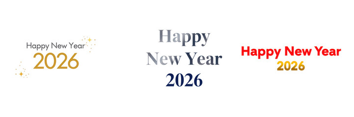 Happy new year 2026 text designs isolated on transparent background