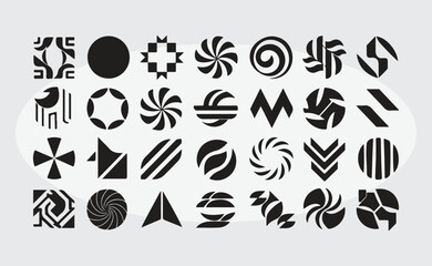 abstract geometric shapes and symbols in black and white, minimal modern design elements 