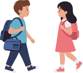 Children Walking with Backpacks – Vector Kids in School Uniforms for Educational, Back-to-School, Lifestyle, and Character Design Themes