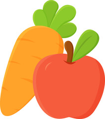carrot and apple vegetable and fruit symbol flat illustration design