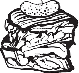 Cuban sandwich Hand drawn vector illustration. Black and white graphics on a white background